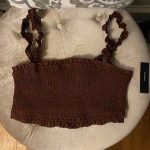 Lulu's Brown Gingham Cropped Ruffle Tank Top